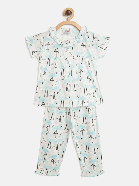 NAUTI KIDZ Girls White & Blue Flamingo Print Pure Cotton Night suit 
NAUTI KIDZ Girls White & Blue Flamingo Print Pure Cotton Night suit