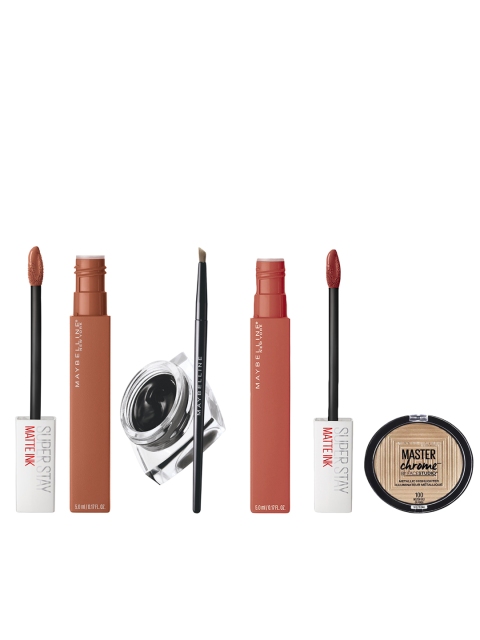Maybelline New York Set Of Liquid Lipsticks - Master Chrome Highlighter - Gel Eyeliner, Brown
Maybelline New York Set Of Liquid Lipsticks - Master Chrome Highlighter - Gel Eyeliner, Brown