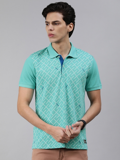 abof Men Blue Printed Polo Collar T-shirt