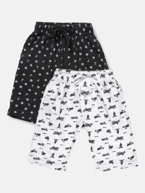 Urban Dog Boys White & Black Set of 2 Conversational Printed Mid-Rise Regular Shorts