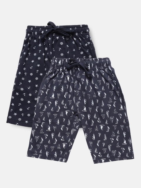 Urban Dog Boys Pack of 2 Navy Blue Printed Cotton Shorts