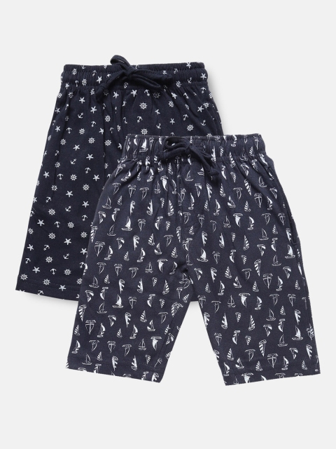 Urban Dog Boys Pack of 2 Navy Blue Printed Cotton Shorts