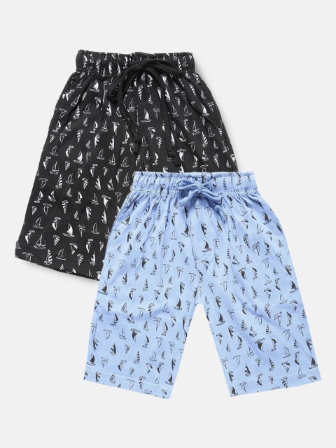 Urban Dog Boys Pack of 2 Black & Blue Printed Cotton Shorts