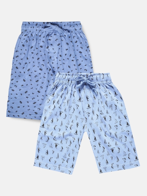 Urban Dog Boys Pack of 2 Blue Printed Cotton Shorts