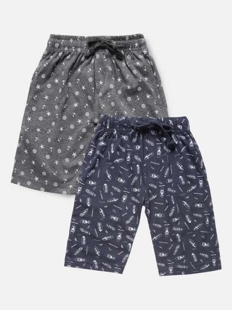 Urban Dog Boys Pack of 2 Grey & Navy Blue Printed Cotton Shorts