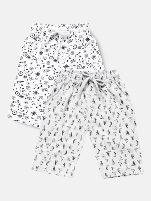 Urban Dog Boys Pack of 2 White Printed Cotton Shorts