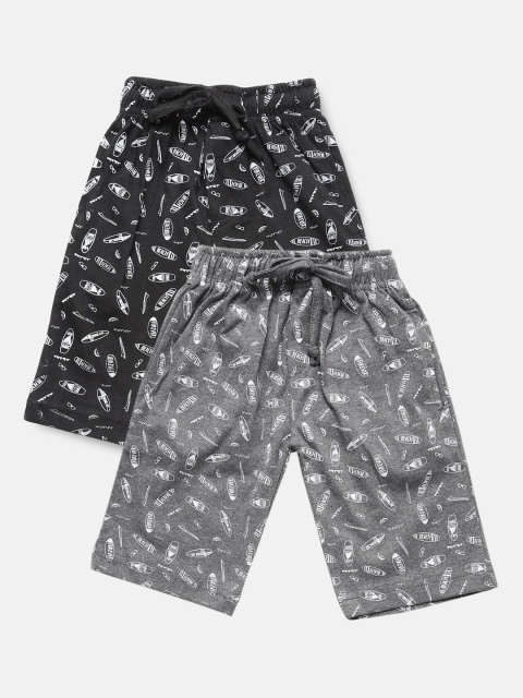 Urban Dog Boys Grey Conversational 2 Printed Mid-Rise Regular Shorts