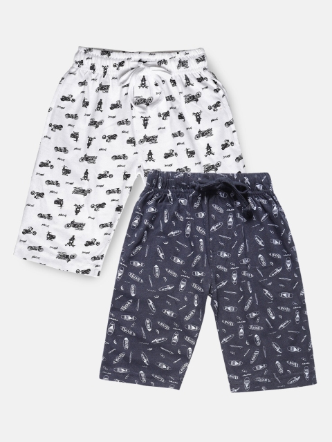 Urban Dog Boys Pack Of 2 Printed Cotton Shorts, Navy blue