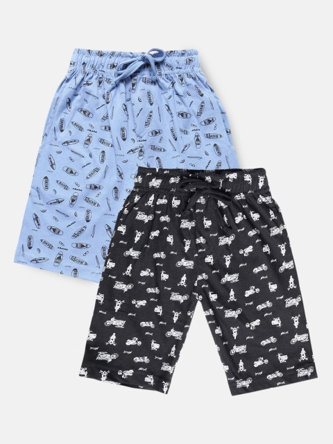 Urban Dog Boys Pack Of 2 Printed Cotton Shorts, Black
