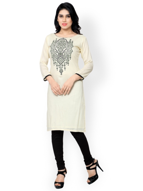 Kvsfab Cream-Coloured Embroidered Kurta