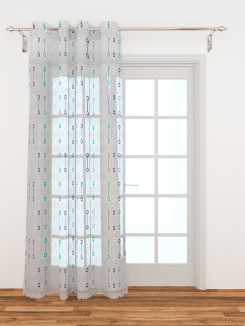 Home Centre Off White & Blue Sheer Door Curtain