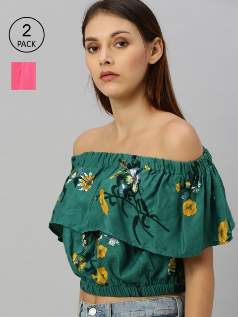 HERE&NOW Women Green & Pink Pack of 2 Tops