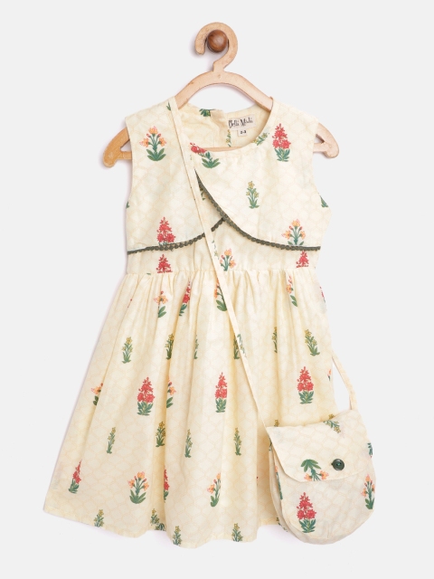 Bella Moda Girls Cream-Coloured & Green Floral Print Layered Fit & Flare Dress & Sling Bag
Bella Moda Girls Cream-Coloured & Green Floral Print Layered Fit & Flare Dress & Sling Bag
