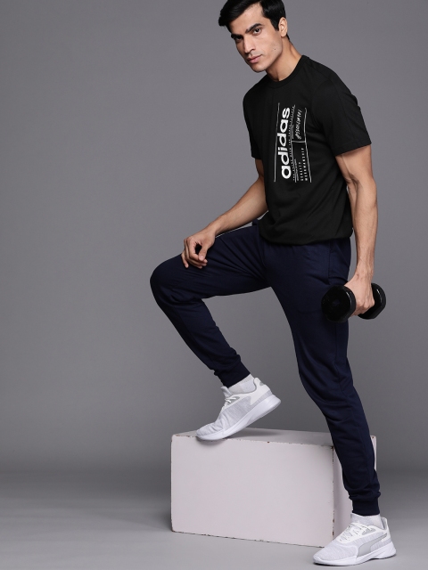 ADIDAS Men Black & White Brand Logo BB T Printed Training T-shirt
