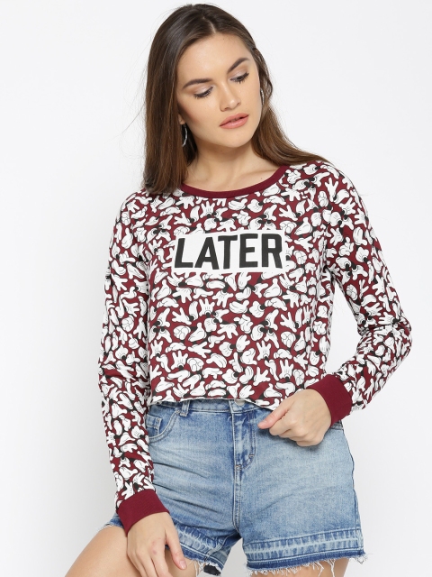 ONLY Maroon Printed Crop Top