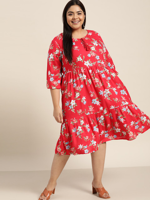 Sztori Women Plus Size Red & Blue Floral Tie-Up Neck A-Line Midi Dress
Sztori Women Plus Size Red & Blue Floral Tie-Up Neck A-Line Midi Dress