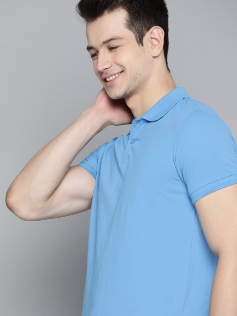 Mast & Harbour Men Blue Solid Handcrafted Polo Collar T-shirt