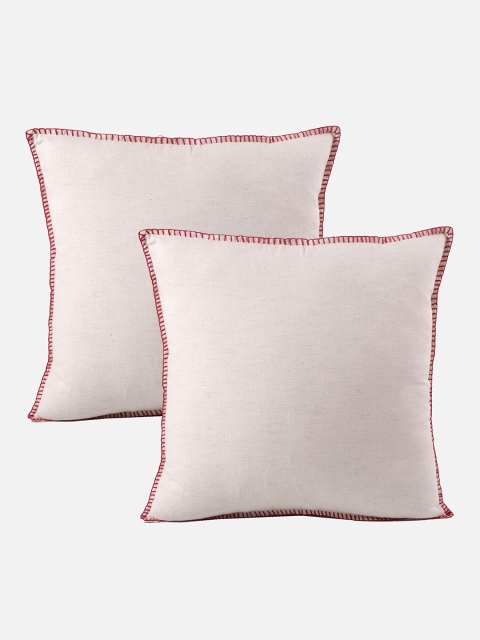 Molcha Set Of 2 White & Red Square Cushion Covers