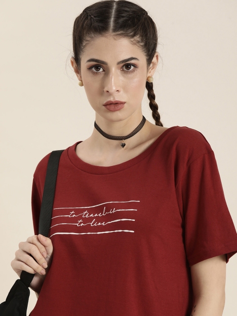 Moda Rapido Women Red Printed Pure Cotton T-shirt