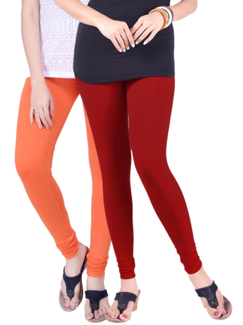 LYRA Pack of 2 Churidar Leggings, Red