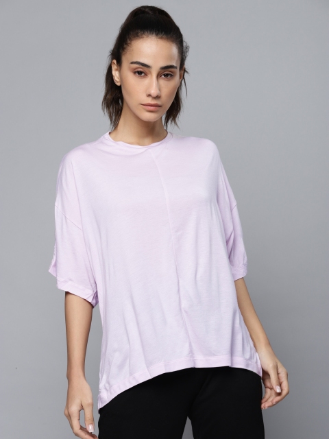Reebok Women Purple Drop-Shoulder Sleeves Relaxed Fit High Intensity Studio T-shirt