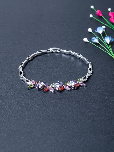 Golden Peacock Women Silver-Toned & Red American Diamond-Studded Link Chain Bracelet
Golden Peacock Women Silver-Toned & Red American Diamond-Studded Link Chain Bracelet