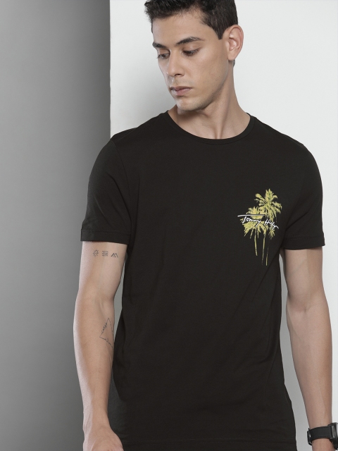 Tommy Hilfiger Men Black Printed Pure Cotton T-shirt