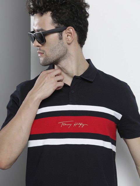 Tommy Hilfiger Men Navy Blue & Red Striped Polo Collar Organic Cotton Moisture Wicking T-shirt
Tommy Hilfiger Men Navy Blue & Red Striped Polo Collar Organic Cotton Moisture Wicking T-shirt
