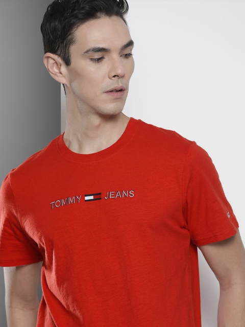 Tommy Hilfiger Men Red Embroidered T-shirt