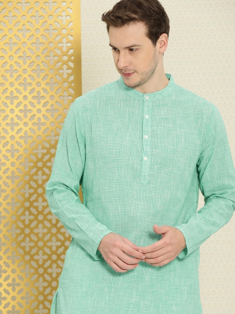House of Pataudi Men Sea Green Regular Pure Cotton Rozana Kurta with Trousers