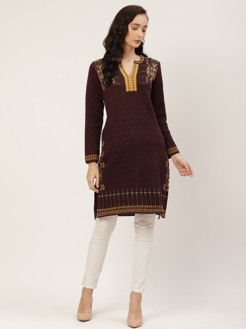 American Eye Women Burgundy & Mustard Yellow Woven Design Stretchable Winter Kurta
American Eye Women Burgundy & Mustard Yellow Woven Design Stretchable Winter Kurta