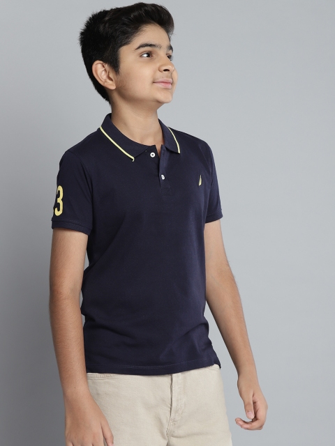 Nautica Boys Navy Blue Solid Polo Collar Regular Sleeves Embroidered Pure Cotton T-shirt
Nautica Boys Navy Blue Solid Polo Collar Regular Sleeves Embroidered Pure Cotton T-shirt