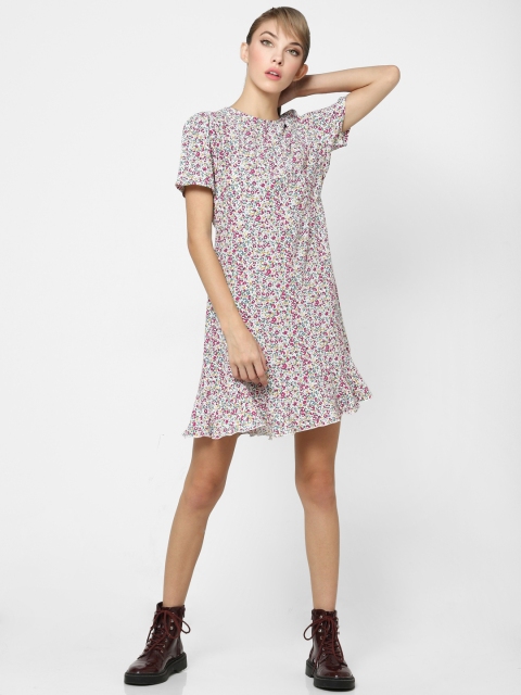 ONLY Women White Pritned Fit & Flare Layered Dress