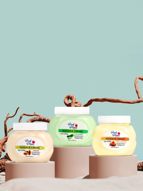 GRACIT Pack of 3 Paraben Free Face & Body Massage Creams-Cucumber, Haldi & Chandan, Papaya, Green
GRACIT Pack of 3 Paraben Free Face & Body Massage Creams-Cucumber, Haldi & Chandan, Papaya, Green