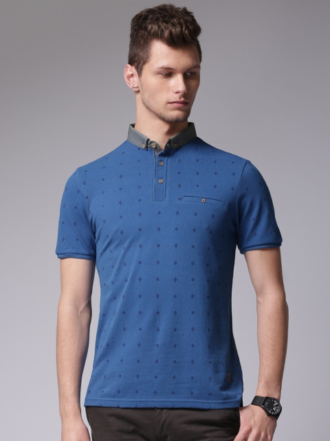 True Blue Men Blue Printed Polo T-Shirt