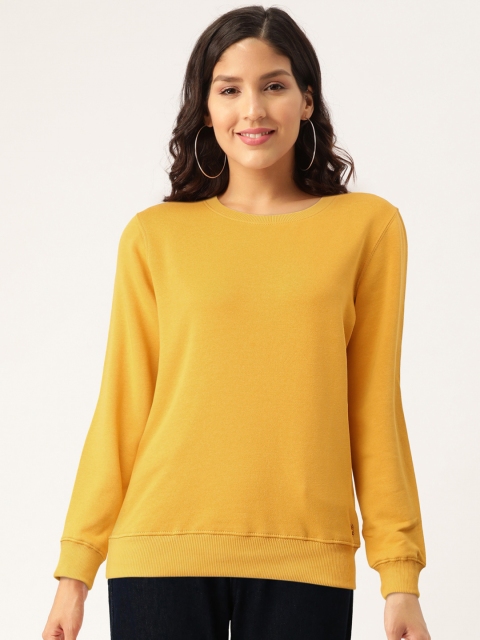 Madame Women Mustard Yellow Solid Sweatshirt