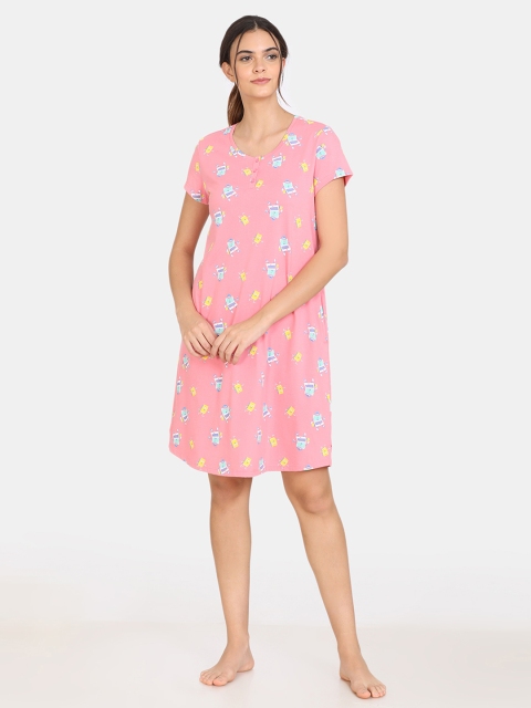 Zivame Pink Printed Nightdress
