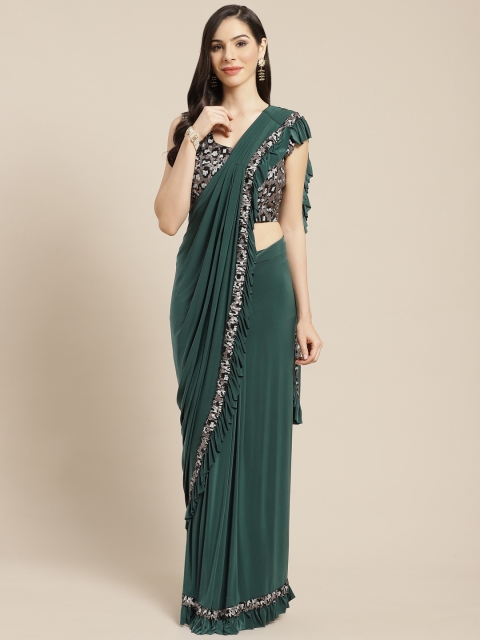 Mitera Green Sequinned Ready to Wear Saree