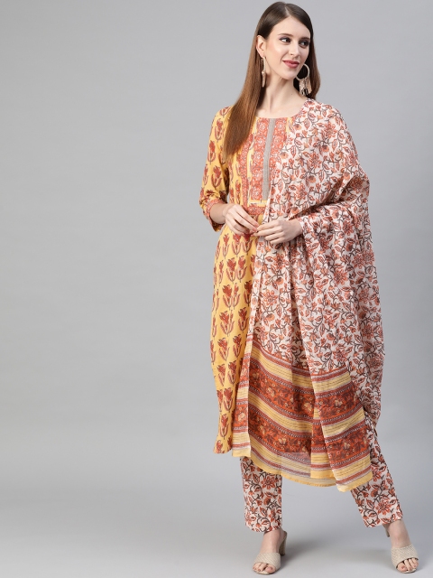 AHIKA Women Mustard Yellow Floral Printed Sequinned Pure Cotton Kurta with Trousers & With Dupatta
AHIKA Women Mustard Yellow Floral Printed Sequinned Pure Cotton Kurta with Trousers & With Dupatta