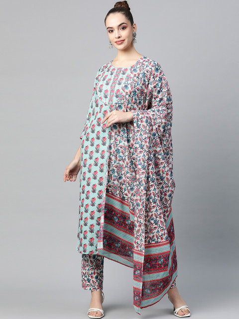 AHIKA Women Sea Green Pure Cotton Ethnic Motifs Printed Kurta with Trousers & Dupatta
AHIKA Women Sea Green Pure Cotton Ethnic Motifs Printed Kurta with Trousers & Dupatta