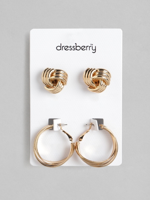 DressBerry Set of Gold-Plated Studs & Hoop Earrings