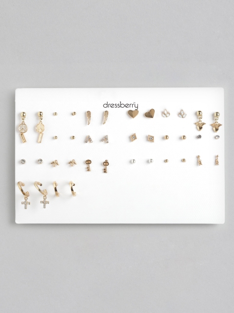DressBerry Set of 20 Earrings, Gold