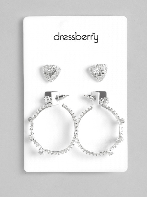 DressBerry Set of 2 Silver-Plated Stone Studded Earrings 
DressBerry Set of 2 Silver-Plated Stone Studded Earrings