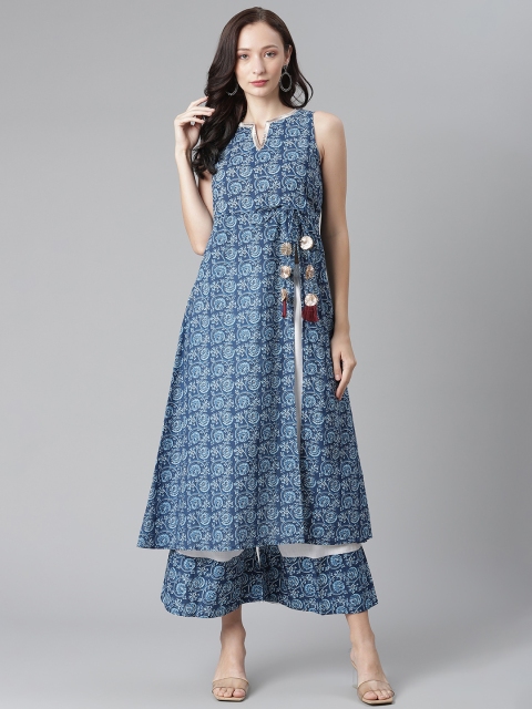 SIAH Women Blue & White Ethnic Motifs Angrakha Gotta Patti Pure Cotton Kurta with Palazzos
SIAH Women Blue & White Ethnic Motifs Angrakha Gotta Patti Pure Cotton Kurta with Palazzos