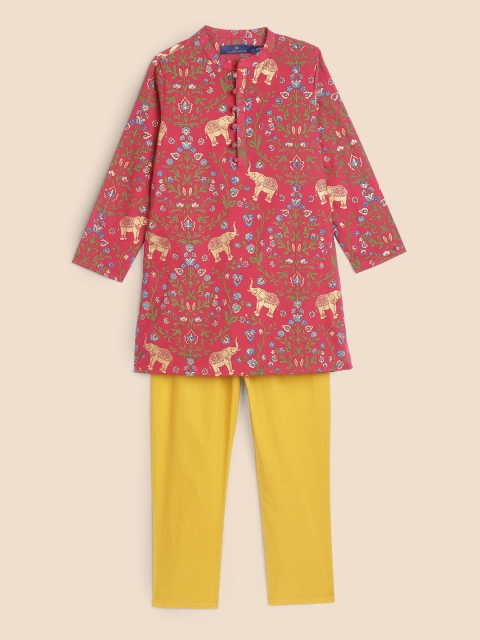 House of Pataudi Boys Red & Yellow Ethnic Motifs Printed Pure Cotton Kurta with Salwar
House of Pataudi Boys Red & Yellow Ethnic Motifs Printed Pure Cotton Kurta with Salwar