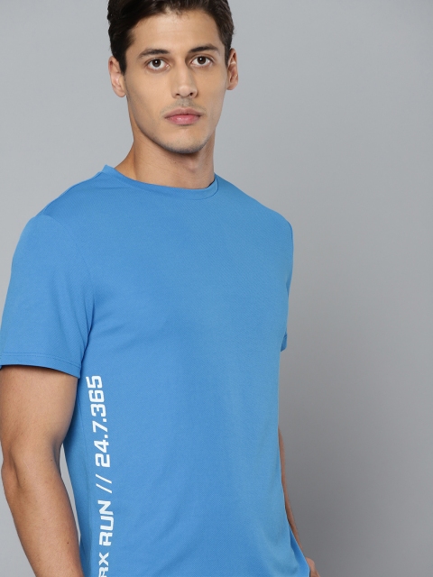 HRX By Hrithik Roshan Running Men French Blue Rapid-Dry Typography Tshirt