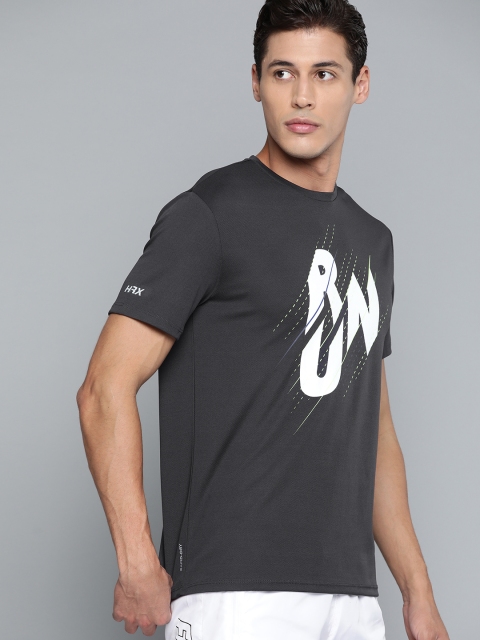HRX By Hrithik Roshan Running Men Iron Rapid-Dry Typography Running T-shirt, Charcoal