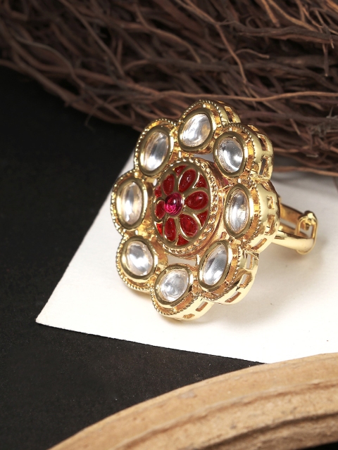 Adwitiya Collection Gold-Plated Maroon & White Kundan-Studded Adjustable Finger Ring
Adwitiya Collection Gold-Plated Maroon & White Kundan-Studded Adjustable Finger Ring