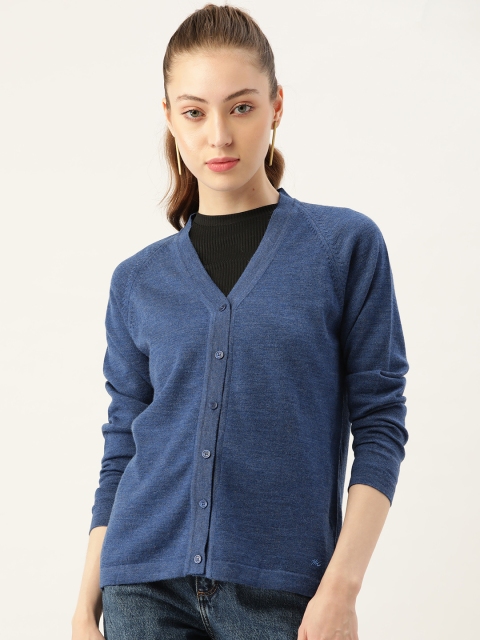 Monte Carlo Women Blue Solid Wool Cardigan