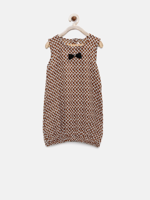 Dreamszone Girls Brown & White Printed Polyester Top